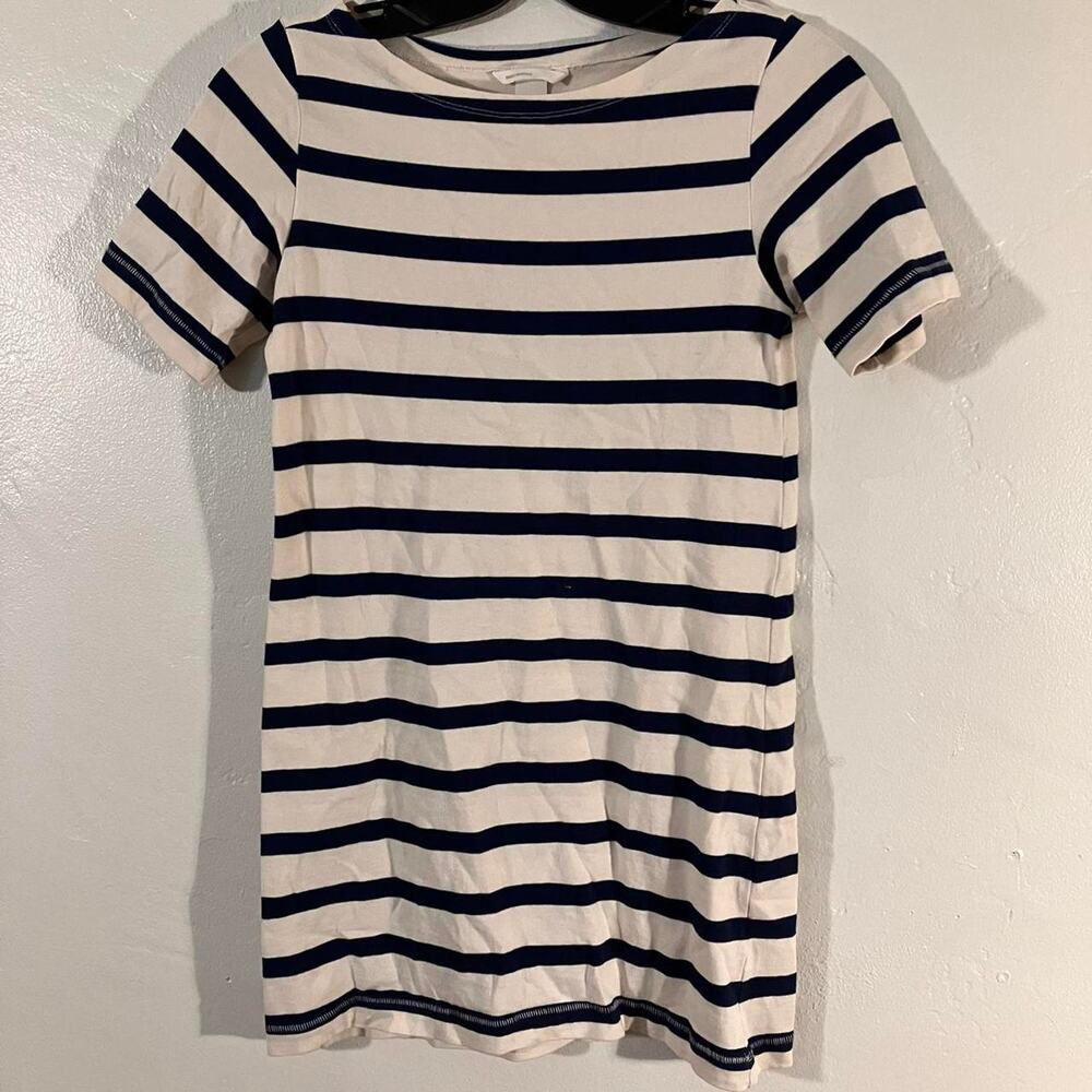 Basic / Basique‎ Cream and navy striped mini dress